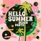 Vector Hello Summer Beach Party card, ad, concept. Typographic groovy retro advertisement with tropical palm trees and geometric
