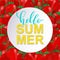 Vector Hello Summer cute card with sweet strawberries.