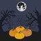Vector helloween illustration pumpkin and moon with spooky forest