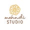 Vector henna mehndi logo. Traditional mandala flower tattoo studio emblem