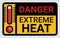 Vector high temperature warning square sign. Extreme hot thermometer temperature conditions danger heat symbol, banner, poster or