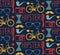 Vector hipster seamless pattern with fashion sunglasses, camera, retro bicycle, comb, bow, pipe etc. in trendy flat style