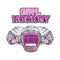 Vector hockey girl lettering. Isolated pink hockey helmets with mask for woman on white background. Ice hockey sports