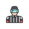 Vector hockey judge, referee, arbiter flat color line icon.