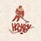 Vector hockey player and seamless pattern background. Retro outline illustration vintage sportsman and inscription