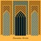 Vector holiday background with arabic architecture and hand drawn words ramadan kareem