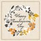 Vector holiday cards template wit handwriting happy thanksgiving day and leaf wreath. design for gift cards, backgrounds, p