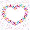 Vector holiday heart frame with ornament of multicolor drops. For carnival design, festivals, themes of love, children