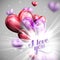 Vector holiday illustration of I love you label on the balloon hearts background with shiny burst, explosion or flash