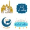 Vector holiday named Eid Al Adha/ Festival of Sacrifice label. lettering composition of muslim holy month with mosque