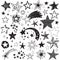 Vector holiday set of hand drawn stars. Festive black and white collection