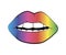 Vector hologram lip symbol isolated on white background. rainbow kiss. linear icon illustration. Woman`s multicolored lips drawin