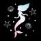 Vector holographic mermaid silhouette with shells