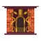 Vector home fireplace with fire. Vintage design of stone oven with fireside and metal dragons. Flat icon design