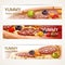 Vector horizontal banners with tasty pizza