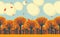 Vector horizontal frieze with yellowed fall trees