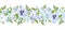 Vector horizontal seamless border with blue pansy and forget-me-not flowers.