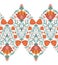 Vector horizontal seamless border with folk art floral rhombus composition isolated from background. Botanical frieze