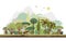 Vector horizontal tropical rainforest illustration. Jungle flat design. Forest landscape With Mountains on Background