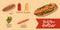 Vector hotdog with mustard vegan sausage . Illustration vector. icon isolated. Vegan hotdog. vegan ,eco, vegetarian fast food,