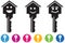 Vector of House and key icons and buttons set in smiley faces.