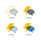 Vector human brain and lightning logo, sign. Stress concept. Brainstorming and creativity isolated illustration.