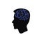 Vector Human Head Silhouette with Glowing Blue Brain, Isolated Icon, Neuron Connections Concept.