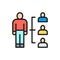 Vector human resource management, recruitment and hiring flat color line icon.