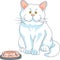 Vector hungry cute white cat with empty bowl