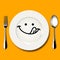 Vector of hungry face draw on white plate