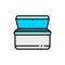 Vector ice cream chest freezer flat color line icon.