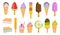 Vector ice cream collection. Cartoon ice cream. Colorful fruit ice cream. Ice lolly.