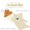 Vector ice cream party invitation template with hand drawn illustration. Little cute polar bear with ice-cream.