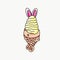 Vector of an ice cream with rabbit ears and a fish cracker