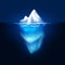 Vector iceberg on dark background. Block of ice in the sea.