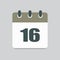 Vector icon calendar day number 16, 16th day month