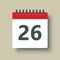 Vector icon calendar day number 26, 26th day month