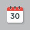 Vector icon calendar day number 30, 30th day month