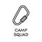Vector icon of carabiner and Camp Squad text on white background