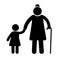 Vector icon character illustration. Grandmother and granddaughter walking. Children, parents, grandparents concept