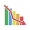 Vector icon of the chart of the fall of business and Finance. Stock illustration isolated on a white background