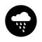 Vector icon of cloud or rain. Black background. Simple weather sign. White cloud. Flat design. EPS 10