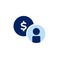 vector icon concept of account user with stacked circle dollar bills. Can be used for finance, economics and baking. Can be