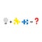 Vector icon concept of bad idea grey light bulb plus incompatible puzzle pieces with question mark