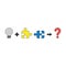 Vector icon concept of bad idea light bulb plus incompatible puzzle pieces with question mark