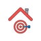 Vector icon concept of bulls eye with dart in the center under roof