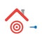 Vector icon concept of bulls eye and dart under house roof