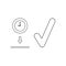 Vector icon concept of clock time into moneybox hole with check mark. Black outline