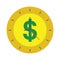 Vector icon concept of dollar coin clock time in flat color