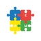 Vector icon concept of four connected team jigsaw puzzle pieces